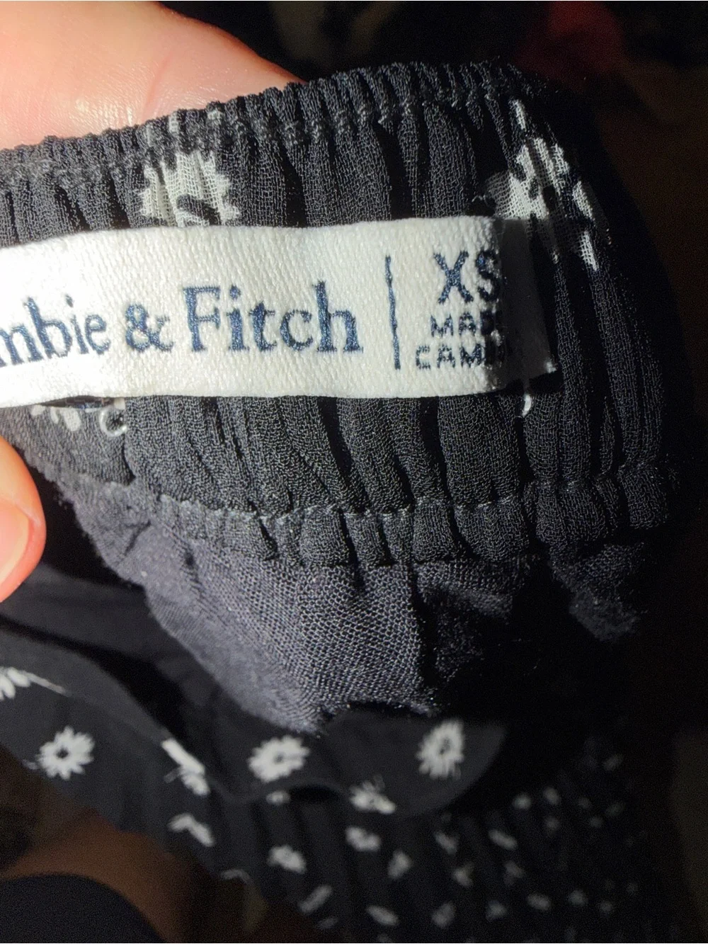 Abercrombie & Fitch Black Pleated Skater Skirt with White Floral Print